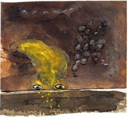 Pat Hall, Sprinkle Ochre into my Eyes, 2004, Ink, watercolour and pastel on paper, 14 x 15 cm, Collection Irish Museum of Modern Art, Donation, the artist, 2008