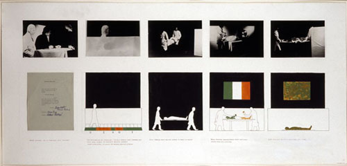 Patrick Ireland, Name Change, 1972, photographs, ink and gouache drawings on paper, typed text on paper collaged onto posterboard, 71 x152 cms (28 x 60 ins), Image courtesy: Dublin City Gallery The Hugh Lane, Photo credit: John Kellett