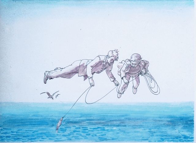 Ilya Kabakov, The Flying Komarov, 1972 -1975, Editioned prints, 50.5 x 37.5 cm, Collection Irish Museum of Modern Art, Purchase, 1999