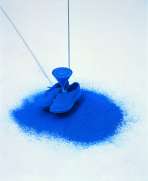 Rebecca Horn, Take me to the other side of the ocean, 1991, Shoes, glass funnel, blue pigment, metal construction and motor	