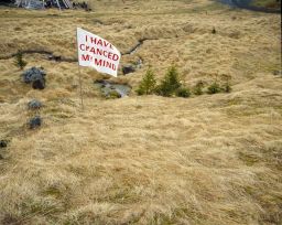 Tine Melzer, I HAVE CHANGED MY MIND, 2006, public interventions with various media: buttons, flags, graffiti, photography