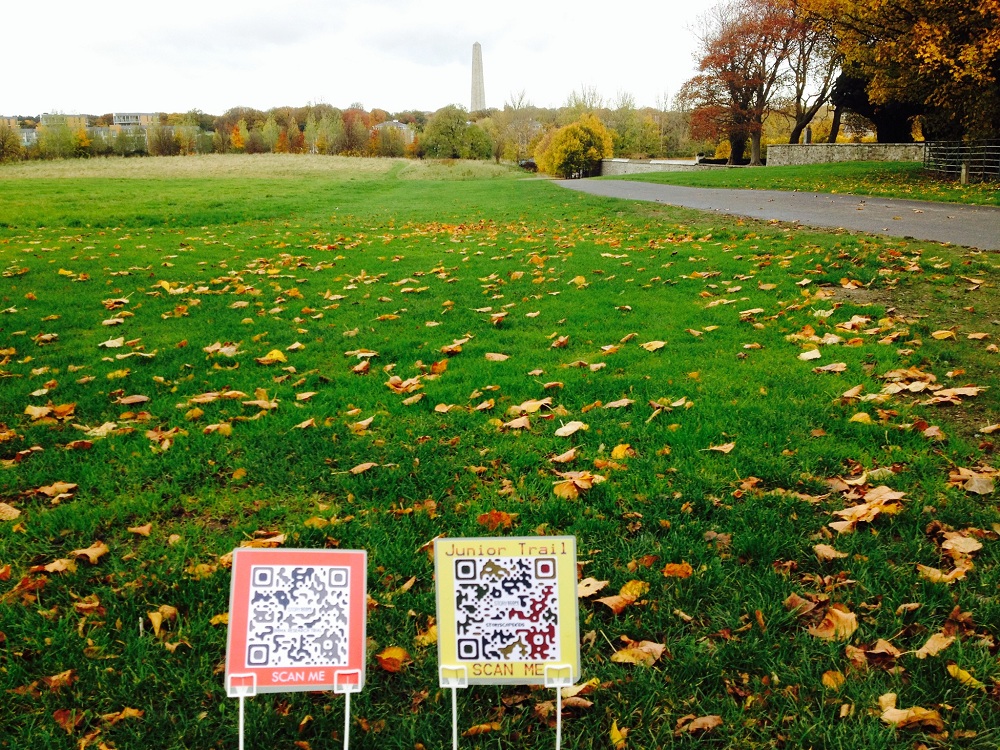 QR codes for adults and children’s trails at Urquhart’s Recurring Line: North/South