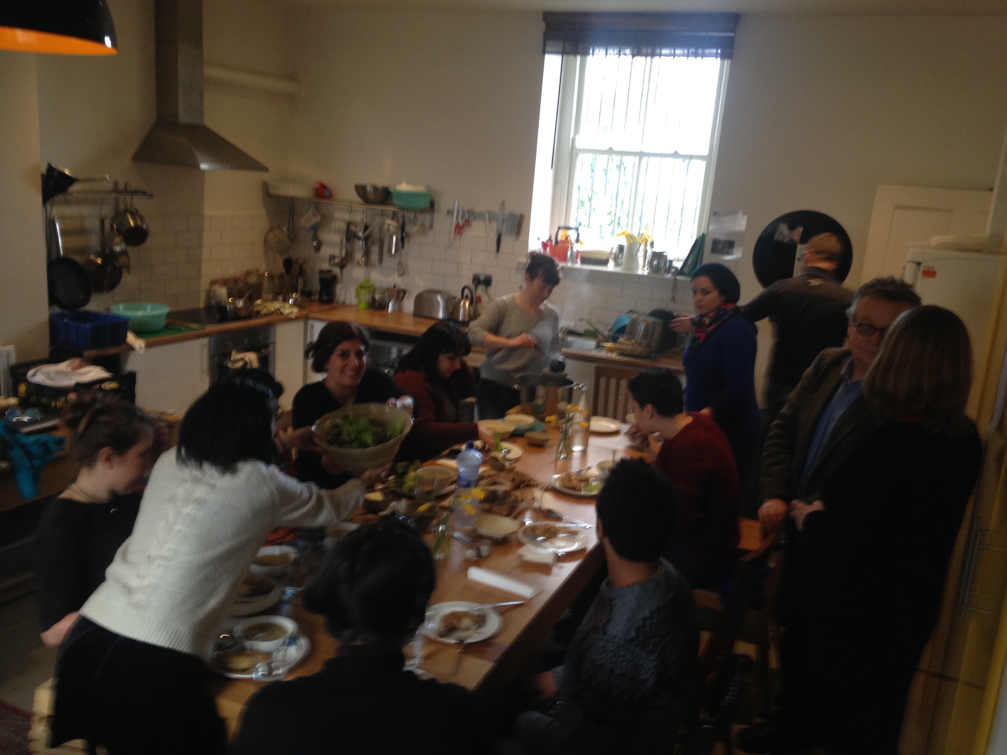 Workshop students and participants eating lunch together in IMMA's artist studios
