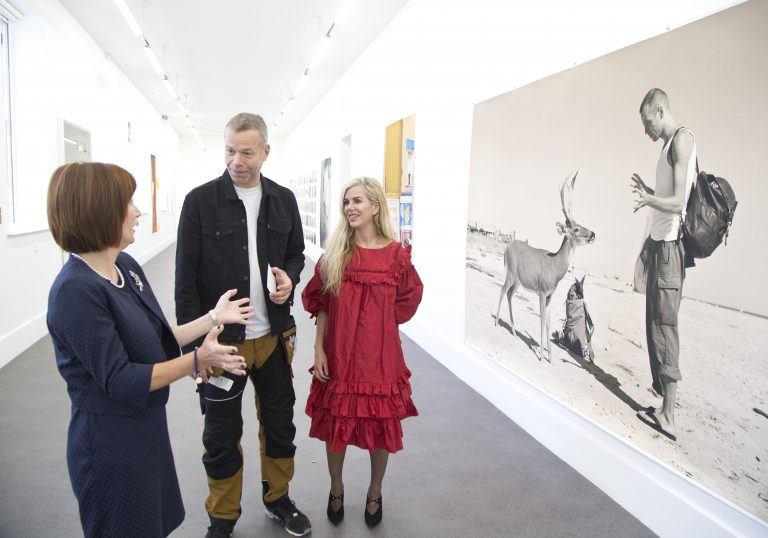 Gallery thumbnail. Minister for Culture Josepha Madigan T.D. with artist Wolfgang Tillmans and IMMA Head of Exhibitions: Senior Curator Rachel Thomas