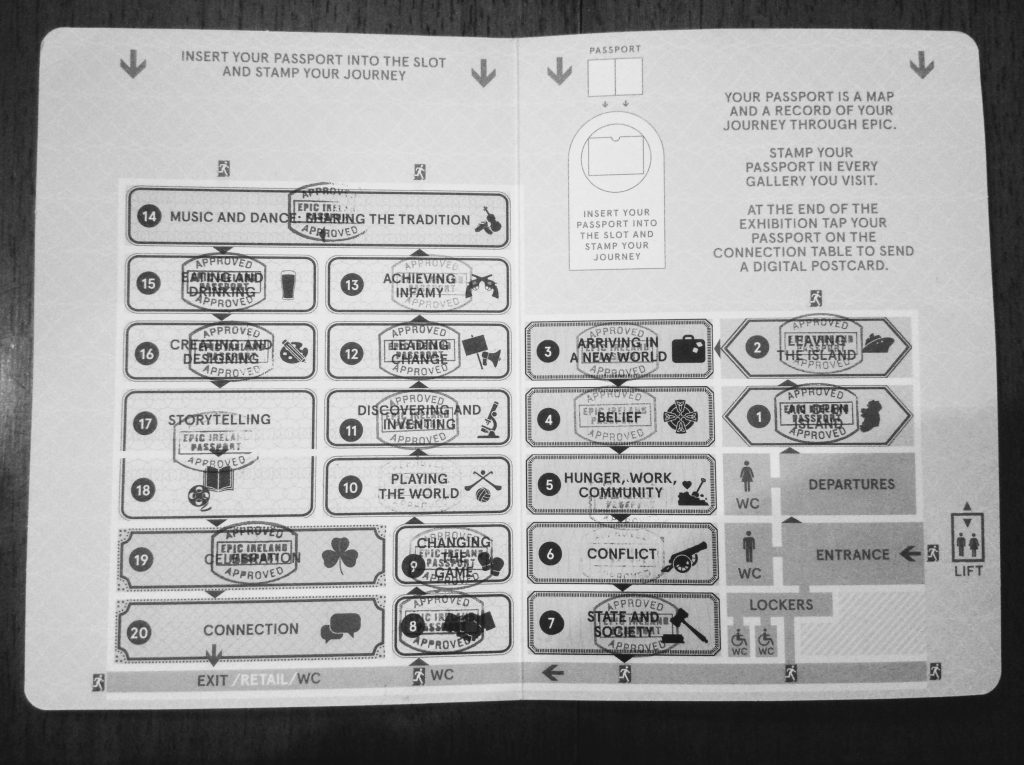 A stamped EPIC Passport, post-visit to EPIC Museum, CHQ, Dublin. Image by Jessica Foley.