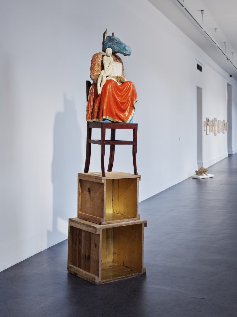 Janet Mullarney, Domestic Gods I, 1997, Wood, mixed media, chair, gold leaf , 100 x 50 x 95 cm, Collection Irish Museum of Modern Art, Donation, 2018, Photograph Ros Kavanagh 