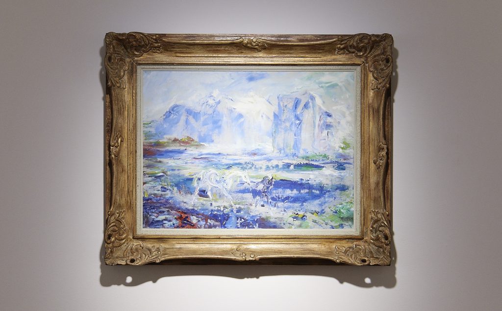 Jack Butler Yeats. Confidence, 1949. Oil on canvas. 46 x 61 cm. Collection Irish Museum of Modern Art.Loan, the Beecher Collection, 2002. Installation view photo by Ros Kavanagh