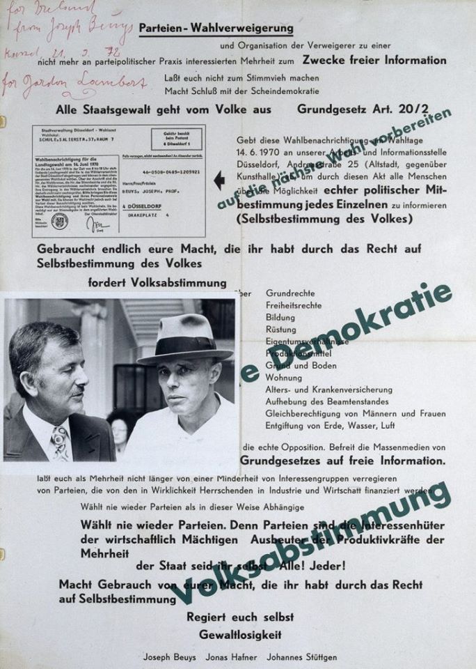 Joseph Beuys, Poster signed “for Gordon Lambert”, 1970