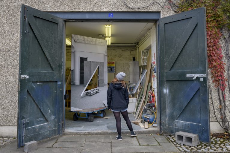 Gallery thumbnail. Jan McCullough, Fabrication Installation, IMMA Outdoors, A Radical Plot Open Studios, October 2021. Photo by Louis Haugh