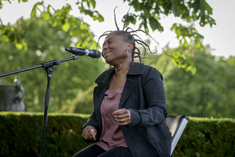 Gallery thumbnail. More than the reverb performance featuring singer Mbongeuh Angwi Tah at IMMA Outdoors 2022. Photo: Louis Haugh