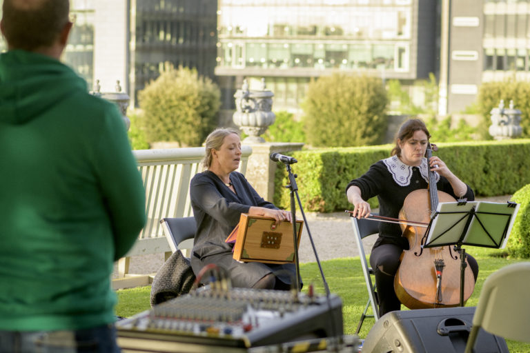 Gallery thumbnail. More than the reverb performance featuring contemporary vocalist and visual artist Ceara Conway with Mary Barnecutt at IMMA Outdoors 2022. Photo: Louis Haugh