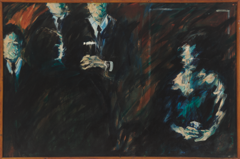 Gallery thumbnail. Patricia Hurl, The Company Wife, 1986, Oil on canvas, Framed, 100 x 60 x 10 cm|Unframed, 124.5 x 186 cm, Collection Irish Museum of Modern Art, Purchase, 2023