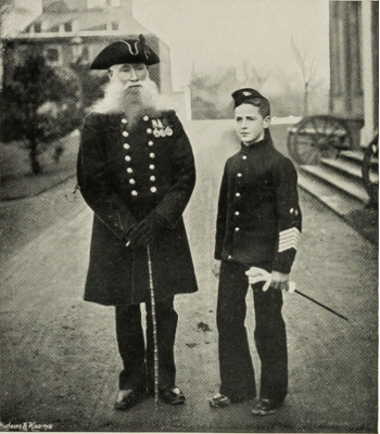 Gallery thumbnail. This photo of pensioner Hugh McGorian and gunnery graduate James Curran titled sons of the widow was taken at the Royal Hospital in 1899.