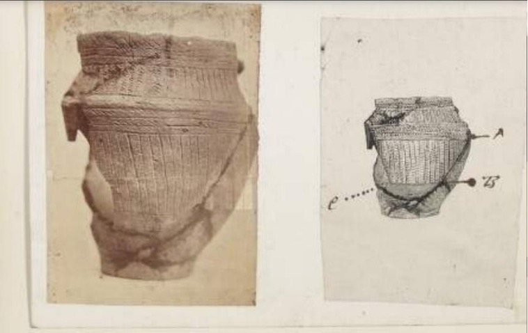 Gallery thumbnail. Post card image of clay burial pot, Kilmainham 1886, NLI