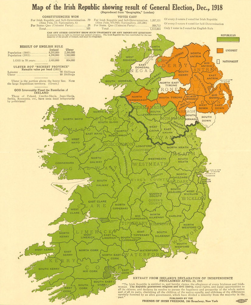 Map of the Irish republic showing result of general election, Dec., 1918. American Geographical Society Library, University of Wisconsin-Milwaukee Libraries