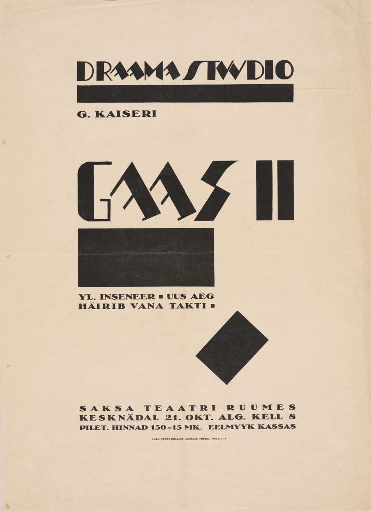 Henrik Olvi, G. Kaiseri ‘Gaas II’ poster design for Draamastudio of Georg Kaiser’s Gas, print on paper, 1926. Art Museum of Estonia (KUMU)