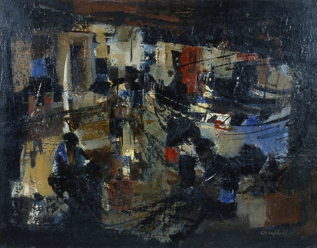 Artwork: Fishing Harbour Night, 
(mending nets)