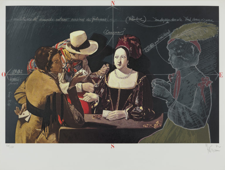 Gallery thumbnail. Herman Braun-Vega, Norte, o Sur, o Este, u Oeste, 1982, Lithograph on paper, Unframed, 56 x 74 cm|Framed, 65.5 x 85 cm, Collection Irish Museum of Modern Art, Donation, Smurfit: Cartón y Papel de México, 2000