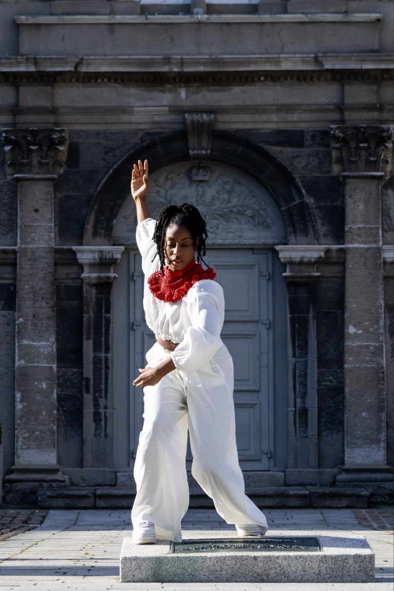 Gallery thumbnail. RESET Performance (2026) by Alberta Whittle, performed by Mele Broomes, IMMA. Photo by Pati Guimarães